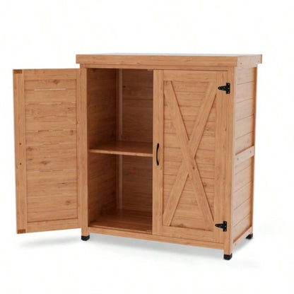 Potting with Storage Cabinet and Metal Table Top Outdoor Patio, Outdoor Work Station Table