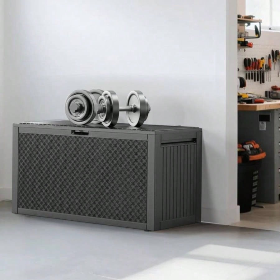 90gal Outdoor Garden Plastic Storage Deck Box Chest Tools Cushions Toys Lockable