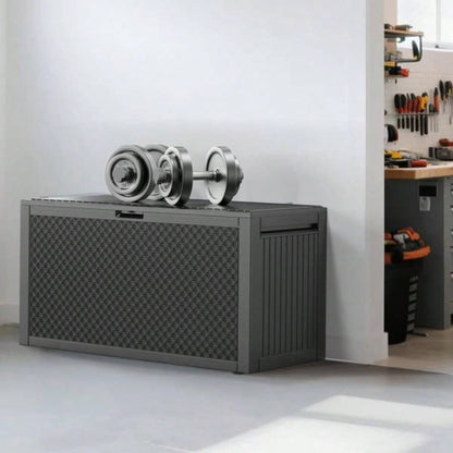 90gal Outdoor Garden Plastic Storage Deck Box Chest Tools Cushions Toys Lockable