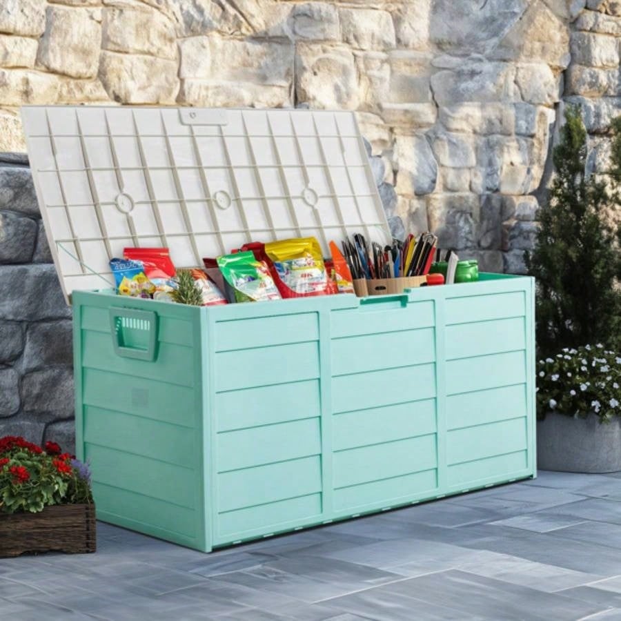 75gal 280L Outdoor Garden Plastic Storage Deck Box Chest Tools Cushions Toys Lockable
