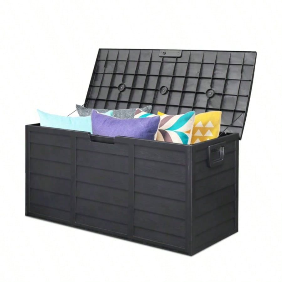 75gal 280L Outdoor Garden Plastic Storage Deck Box Chest Tools Cushions Toys Lockable BLACK