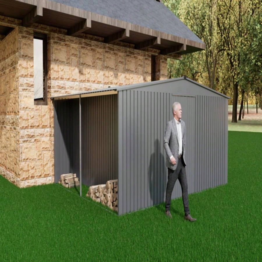 New Outdoor Storage Shed has two Functions: Metal shed and Firewood Shed 11ftx13ft,