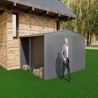 New Outdoor Storage Shed has two Functions: Metal shed and Firewood Shed 11ftx13ft,