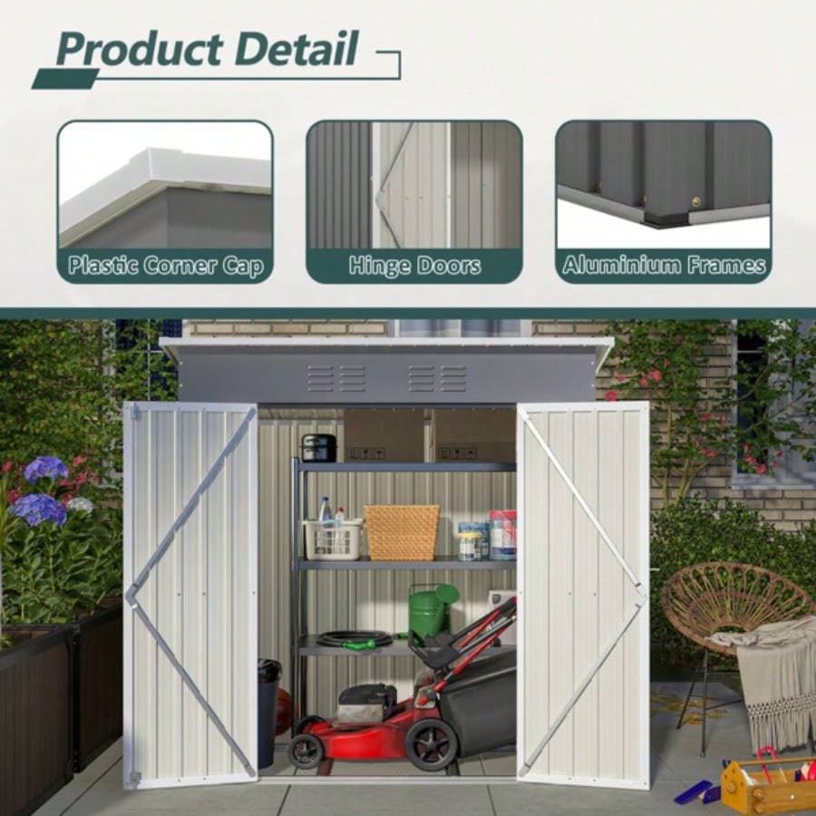 639; 439; Outdoor Metal Storage Shed Garden Tools Lockable Door With Floor Frame