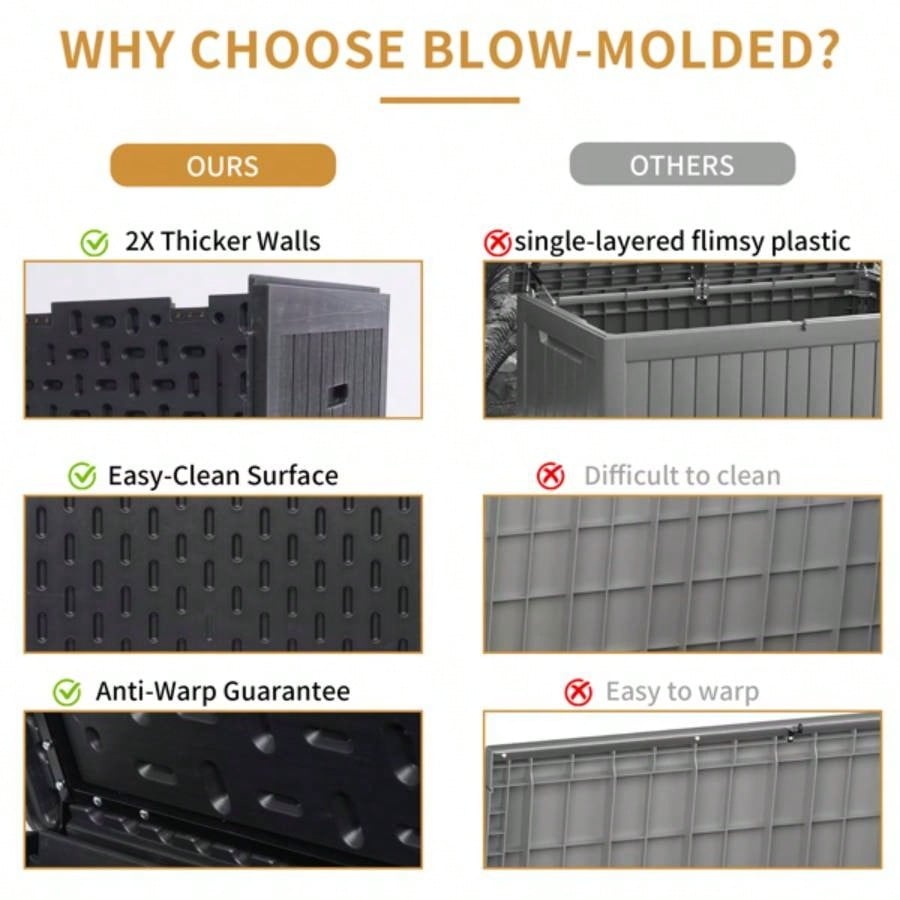 260 Gallon Resin Outdoor Deck Box Waterproof, Large Patio Storage Box with Lockable Storage Containers Patio Furniture Cushions, Pool Accessories, Garden Tools