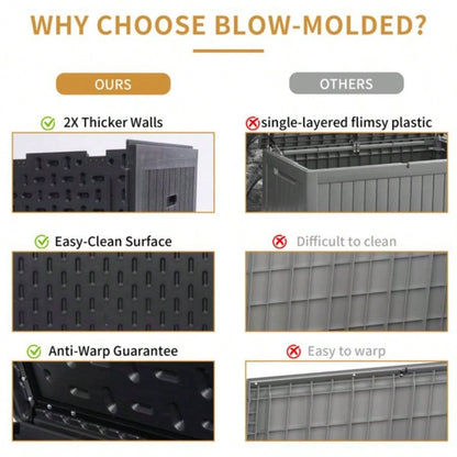 260 Gallon Resin Outdoor Deck Box Waterproof, Large Patio Storage Box with Lockable Storage Containers Patio Furniture Cushions, Pool Accessories, Garden Tools