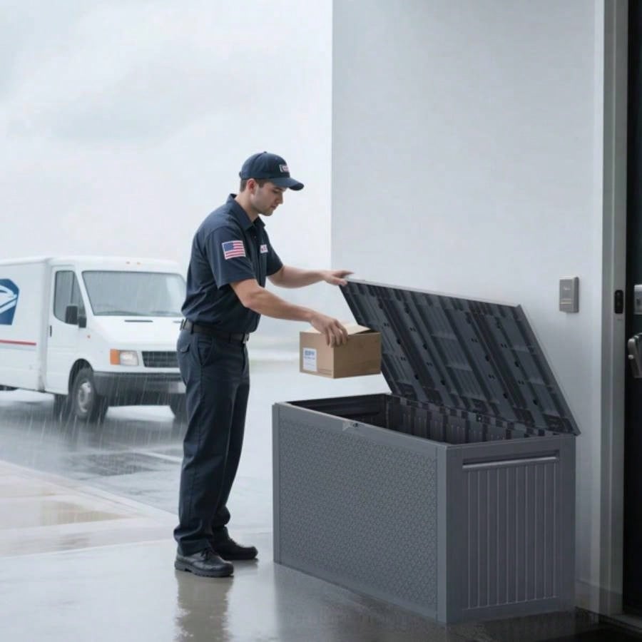 90gal Outdoor Garden Plastic Storage Deck Box Chest Tools Cushions Toys Lockable