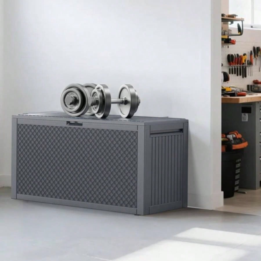 90gal Outdoor Garden Plastic Storage Deck Box Chest Tools Cushions Toys Lockable