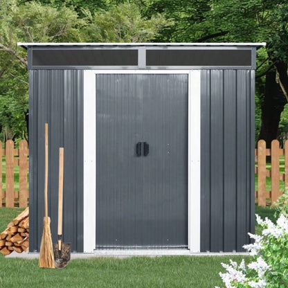 6ftx 5ft Outdoor Metal Storage Shed with Window and Transparent plate Garden, Lawn Black and White