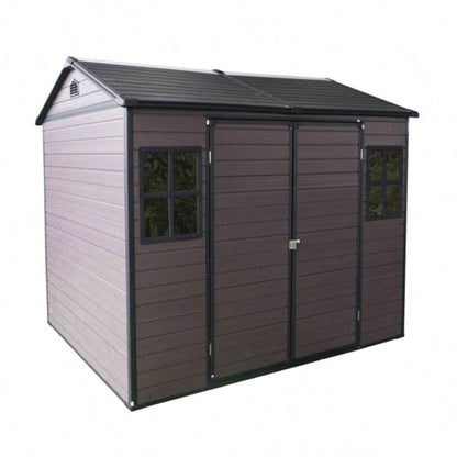 8x 6 ft Resin Outdoor Storage Shed Waterproof Shed with Floor Two Lockable Door, Shed Garden, Patio, Backyard Brown