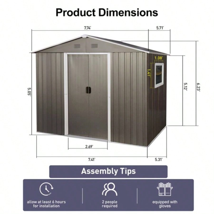 8ftx 6ft Outdoor Metal Storage Shed with Window