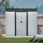 8ftx 6ft Outdoor Metal Storage with Lockable Sliding Doors and Transparent plate Garden, Lawn White and Black