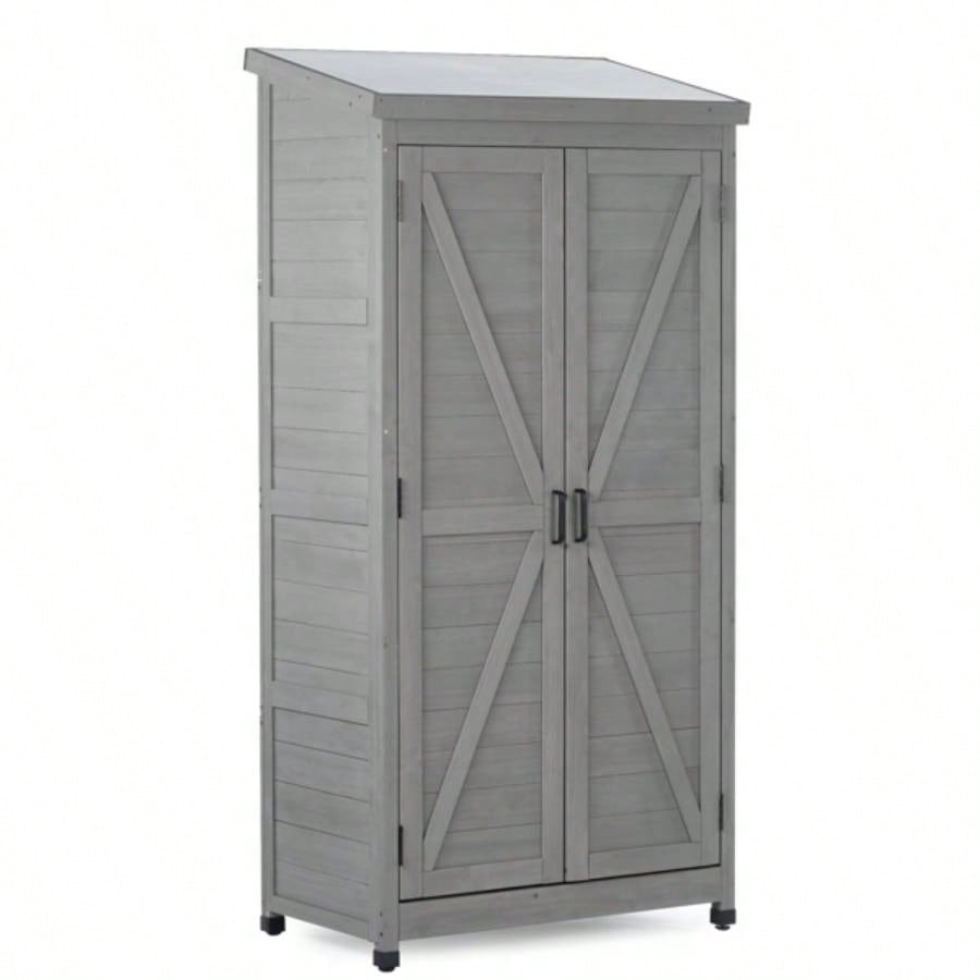 Outdoor Storage Cabinet and Metal Top, Garden Storage Shed, Outdoor 68 Inches Wood Tall Shed Yard and Patio