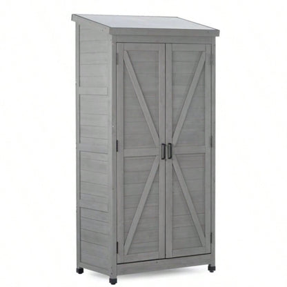 Outdoor Storage Cabinet and Metal Top, Garden Storage Shed, Outdoor 68 Inches Wood Tall Shed Yard and Patio