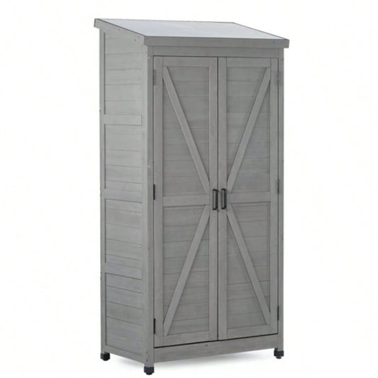 Outdoor Storage Cabinet and Metal Top, Garden Storage Shed, Outdoor 68 Inches Wood Tall Shed Yard and Patio