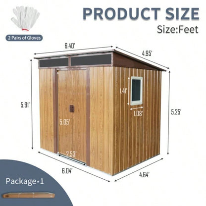 6ftx 5ft Outdoor Metal Storage Shed with Window and Transparent plate Garden, Lawn Coffee
