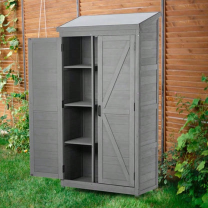 Outdoor Storage Cabinet and Metal Top, Garden Storage Shed, Outdoor 68 Inches Wood Tall Shed Yard and Patio