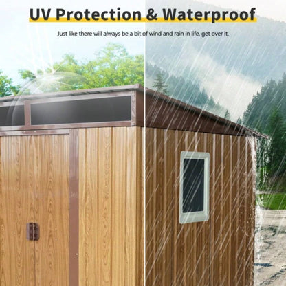 6ftx 5ft Outdoor Metal Storage Shed with Window and Transparent plate Garden, Lawn Coffee