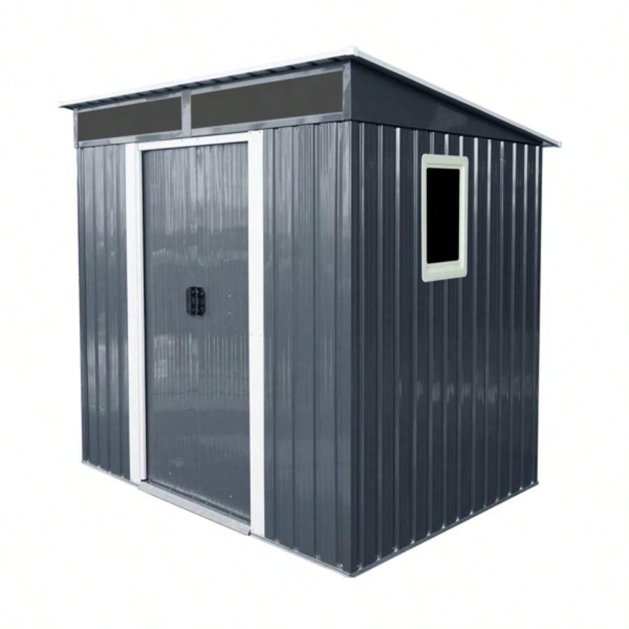 6ftx 5ft Outdoor Metal Storage Shed with Window and Transparent plate Garden, Lawn Black and White