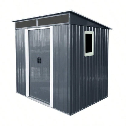 6ftx 5ft Outdoor Metal Storage Shed with Window and Transparent plate Garden, Lawn Black and White