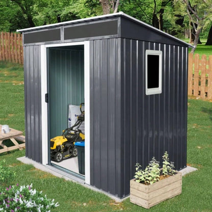 6ftx 5ft Outdoor Metal Storage Shed with Window and Transparent plate Garden, Lawn Black and White