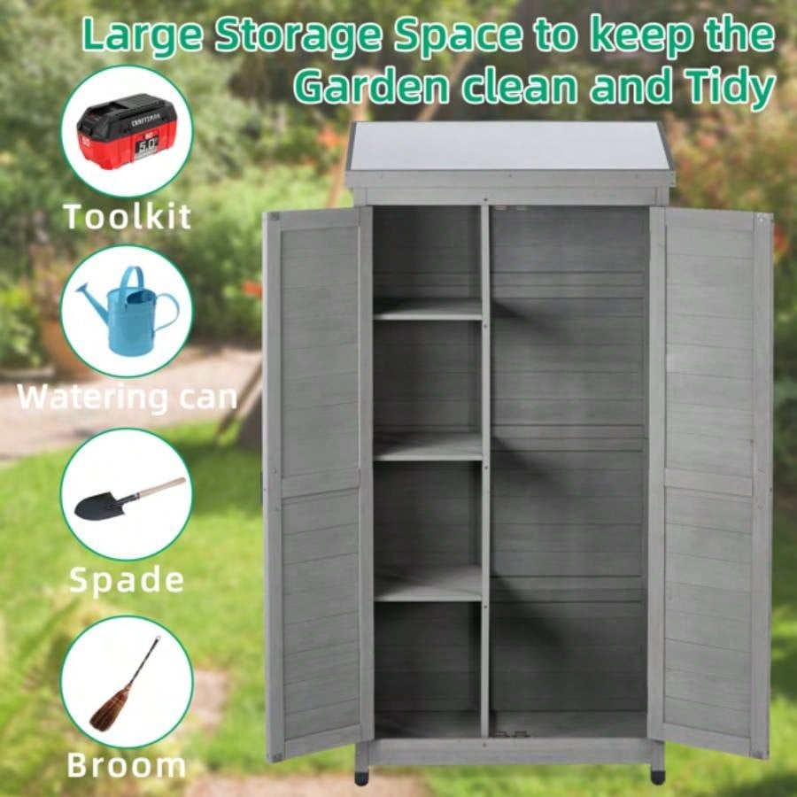 Outdoor Storage Cabinet and Metal Top, Garden Storage Shed, Outdoor 68 Inches Wood Tall Shed Yard and Patio