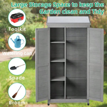 Outdoor Storage Cabinet and Metal Top, Garden Storage Shed, Outdoor 68 Inches Wood Tall Shed Yard and Patio