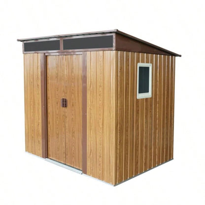 6ftx 5ft Outdoor Metal Storage Shed with Window and Transparent plate Garden, Lawn Coffee