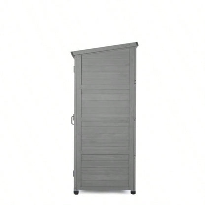 Outdoor Storage Cabinet and Metal Top, Garden Storage Shed, Outdoor 68 Inches Wood Tall Shed Yard and Patio