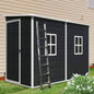 4x8ft Outdoor Storage Shed with Floor Resin shed with Two - Window, Waterproof, Lockable Doors Patio, Yard, Lawn - Black