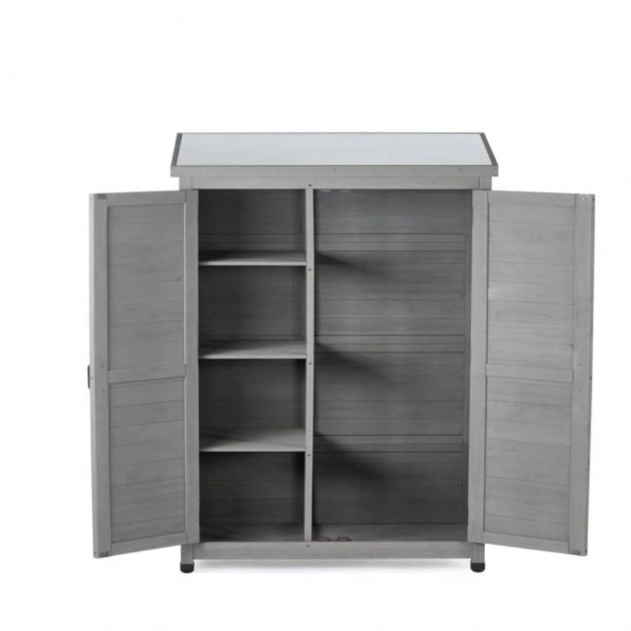 Outdoor Storage Cabinet and Metal Top, Garden Storage Shed, Outdoor 68 Inches Wood Tall Shed Yard and Patio