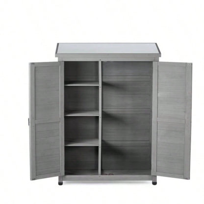 Outdoor Storage Cabinet and Metal Top, Garden Storage Shed, Outdoor 68 Inches Wood Tall Shed Yard and Patio