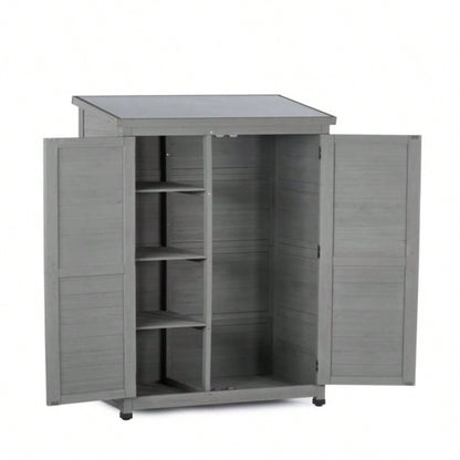 Outdoor Storage Cabinet and Metal Top, Garden Storage Shed, Outdoor 68 Inches Wood Tall Shed Yard and Patio