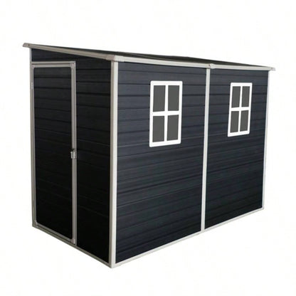 4x8ft Outdoor Storage Shed with Floor Resin shed with Two - Window, Waterproof, Lockable Doors Patio, Yard, Lawn - Black