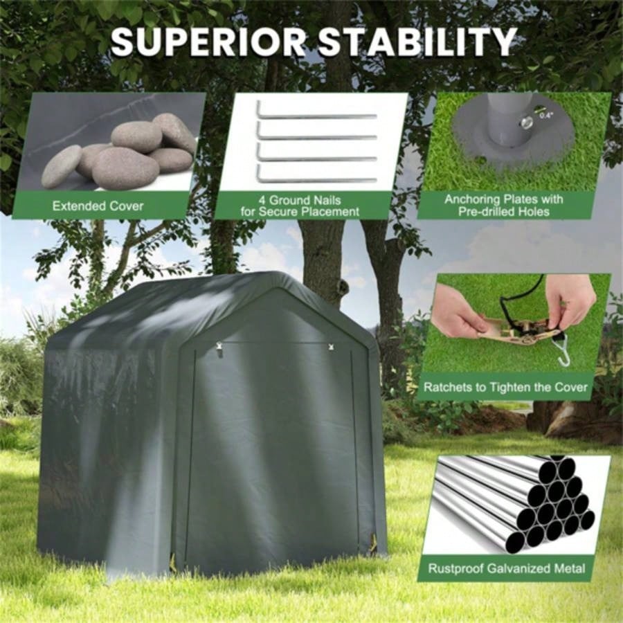 8#39; 6.5#39; Portable Motorcycle Outdoor Storage Shelter, Crafted from 180G PE