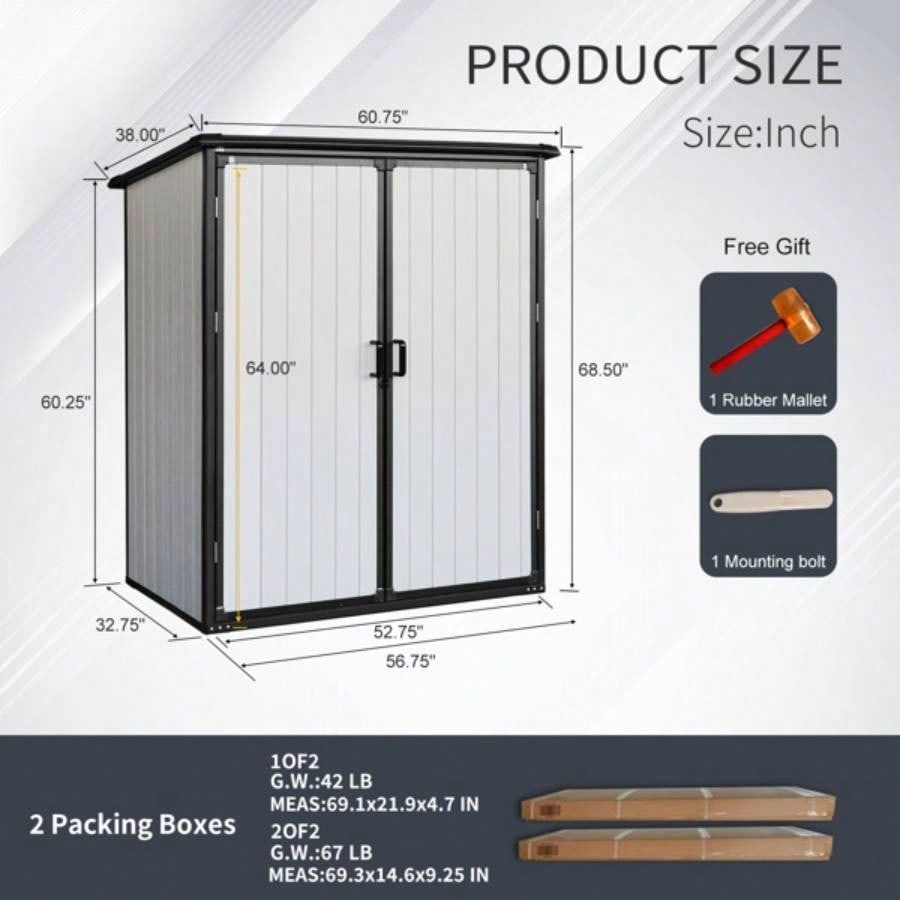 5x3FT Outdoor Storage Shed Waterproof Resin Cabinet with Lockable Doors Bikes and Patio Furniture