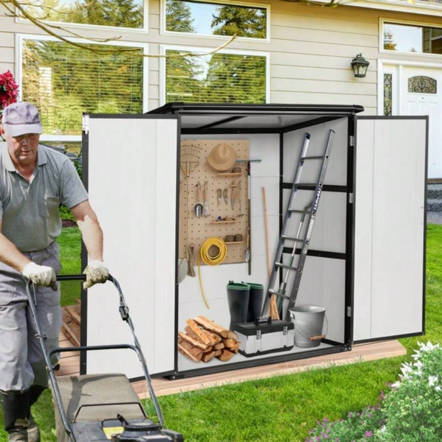5x3FT Outdoor Storage Shed Waterproof Resin Cabinet with Lockable Doors Bikes and Patio Furniture
