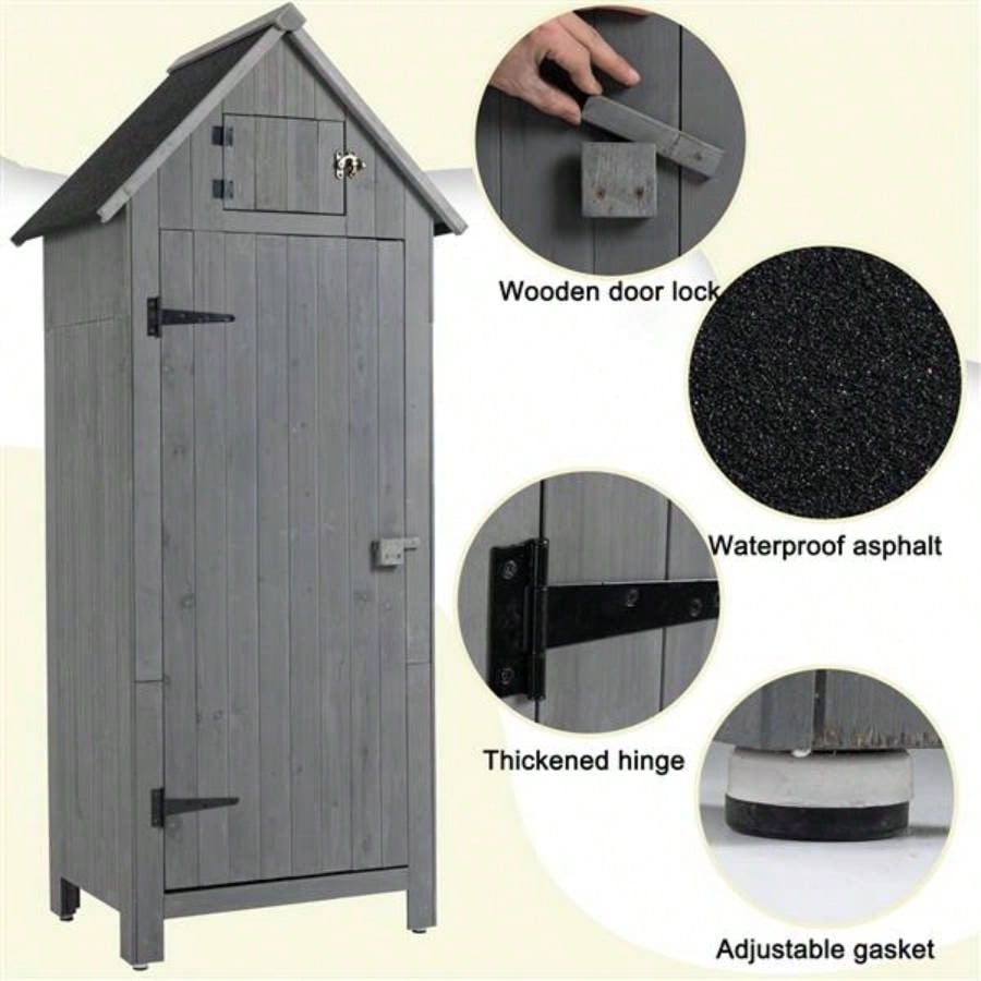 30.3L X 21.3 X 70.5H Outdoor Storage Cabinet Shed Wooden Garden Shed Gray