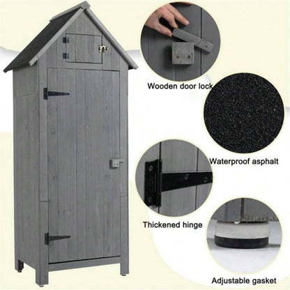 30.3L X 21.3 X 70.5H Outdoor Storage Cabinet Shed Wooden Garden Shed Gray