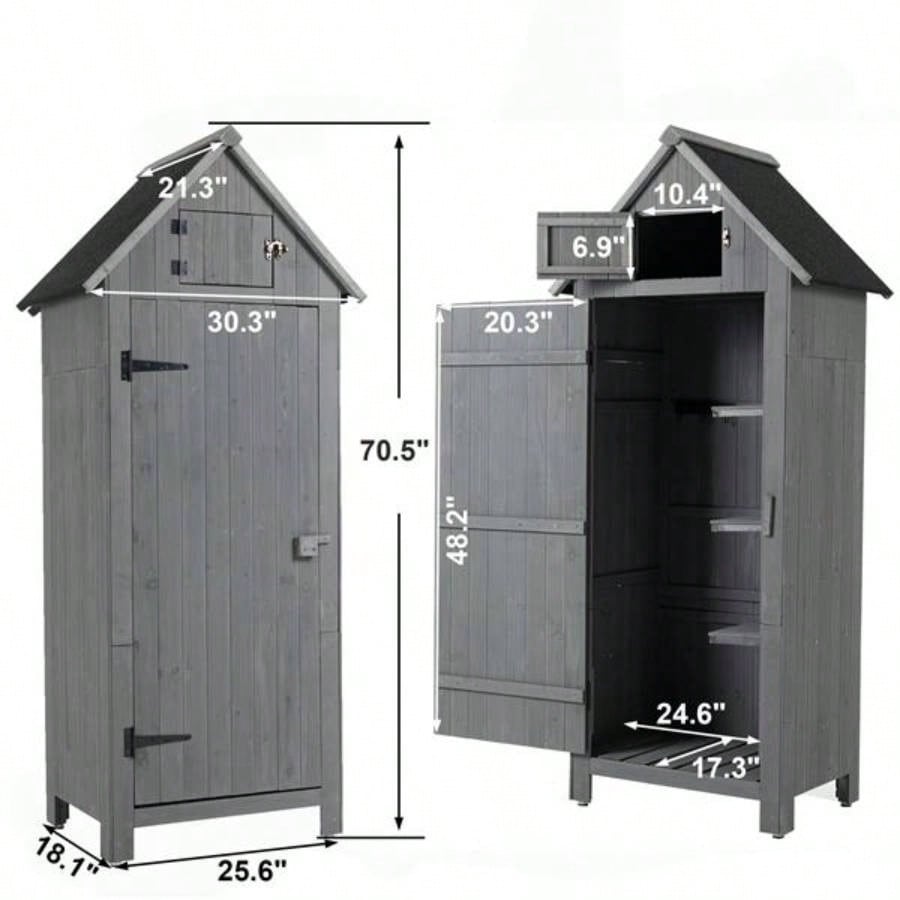 30.3L X 21.3 X 70.5H Outdoor Storage Cabinet Shed Wooden Garden Shed Gray