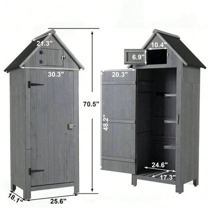 30.3L X 21.3 X 70.5H Outdoor Storage Cabinet Shed Wooden Garden Shed Gray