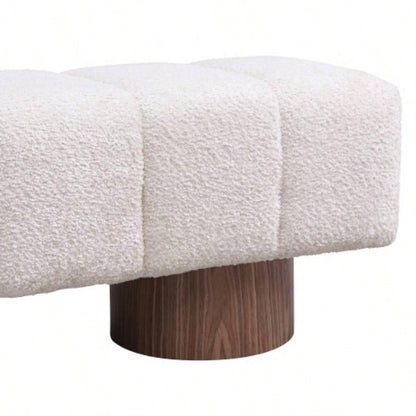 Upholstered Dining Dining Room, No - Assembly End of Bed Entryway Ottoman Bedroom Living Room, Beige Faux Fur Fabric Stool Top Wood Leg 300 LBS Weight Capacity