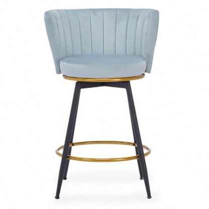 Counter Height Bar Stools Set of 2, 360 Swivel Upholstered Barstools with Backs and Metal, 26 H Height, Velvet Fabric, Goldy Footrest