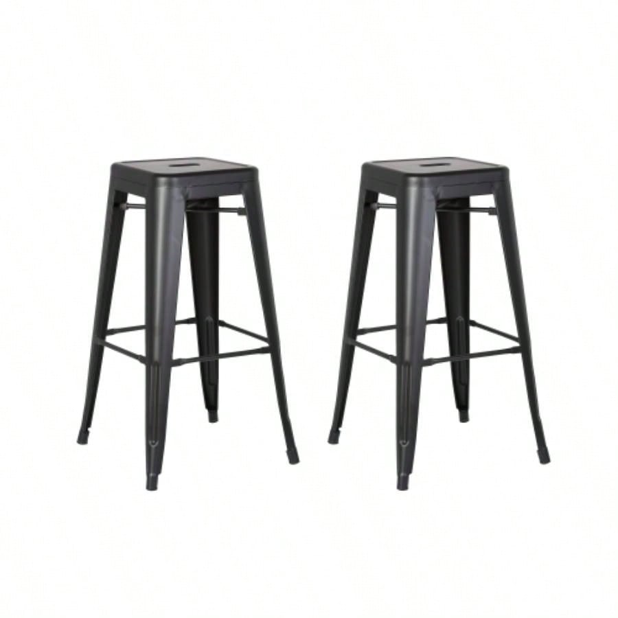 Backless Modern Light Weight Industrial Contemporary Rustic Vintage Costal Metal Bar Stools Without Back and 4 Leg Design Set of 2 30, Distressed Black