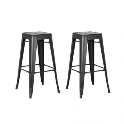 Backless Modern Light Weight Industrial Contemporary Rustic Vintage Costal Metal Bar Stools Without Back and 4 Leg Design Set of 2 30, Distressed Black