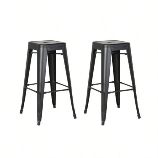 Backless Modern Light Weight Industrial Contemporary Rustic Vintage Costal Metal Bar Stools Without Back and 4 Leg Design Set of 2 30, Distressed Black
