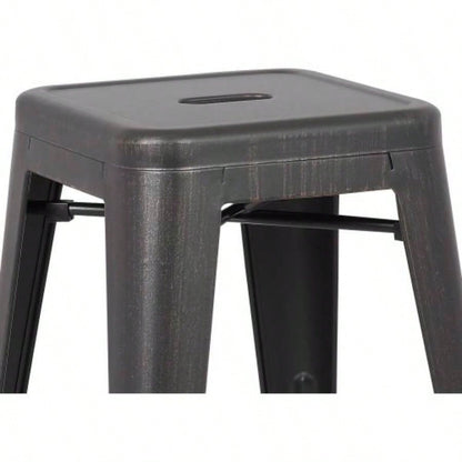 Backless Modern Light Weight Industrial Contemporary Rustic Vintage Costal Metal Bar Stools Without Back and 4 Leg Design Set of 2 30, Distressed Black