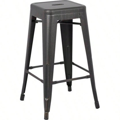 Backless Modern Light Weight Industrial Contemporary Rustic Vintage Costal Metal Bar Stools Without Back and 4 Leg Design Set of 2 30, Distressed Black