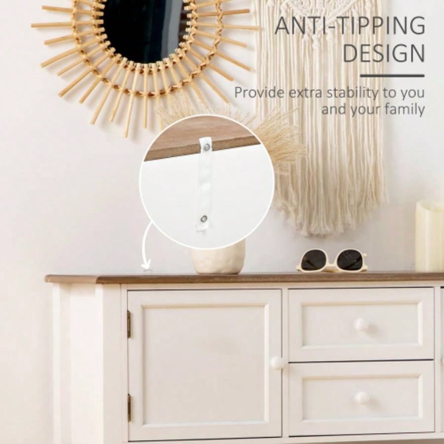 Console Table with Drawers, Vintage Entryway Table with 2 Drawers, Cabinets and Bottom Shelf, Retro Sofa Table Living Room, Bedroom, White