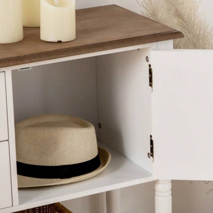 Console Table with Drawers, Vintage Entryway Table with 2 Drawers, Cabinets and Bottom Shelf, Retro Sofa Table Living Room, Bedroom, White